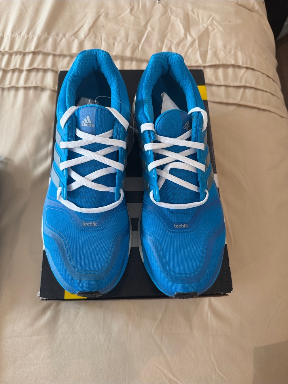adidas Kids Bright Blue Techfit Sneakers with White Laces